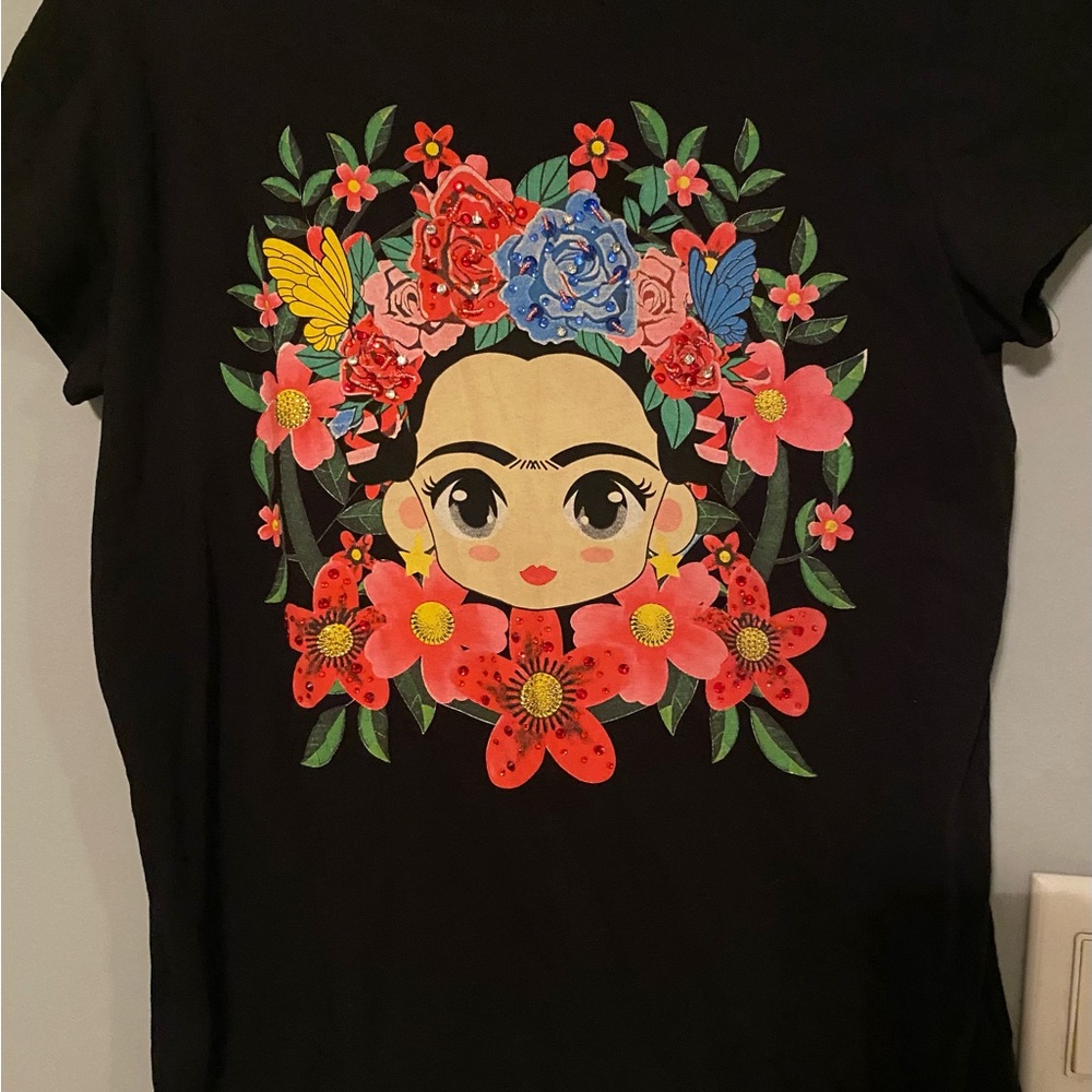 Vinizbena Designed by Italy Frida Kahlo Cartoon Tshirt Size Large L